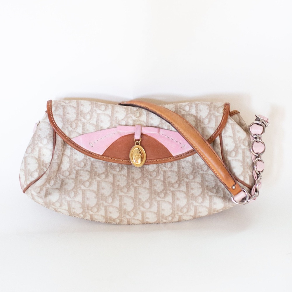 Vintage Christian Dior rare ROMANTIQUE trotter monogram leather shoulder bag.